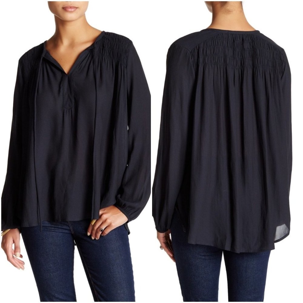 RO & DE Black Smocked High/Low Blouse Top S